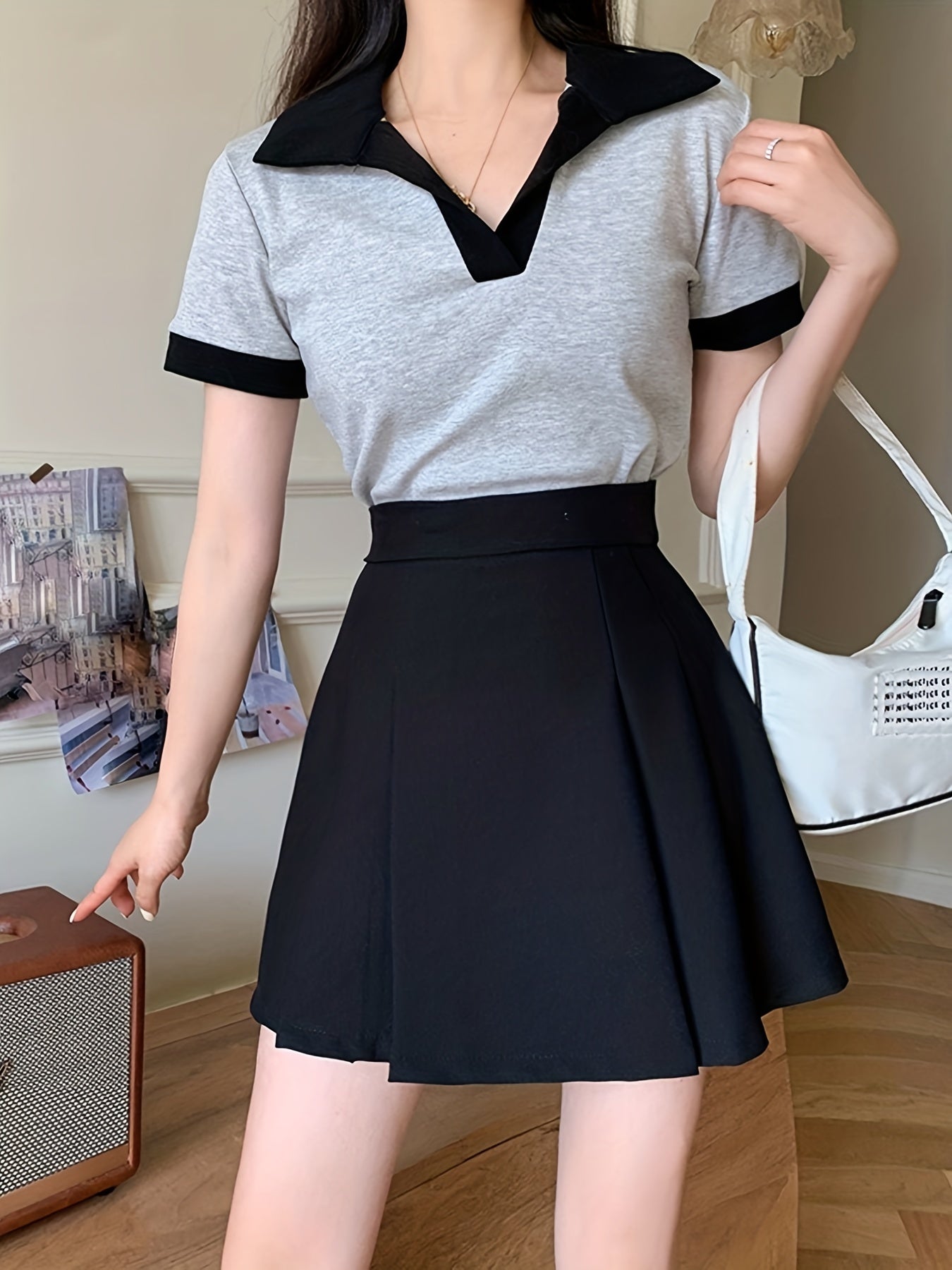 Pleated Skirt Above Knee Casual Wear for Spring & Summer