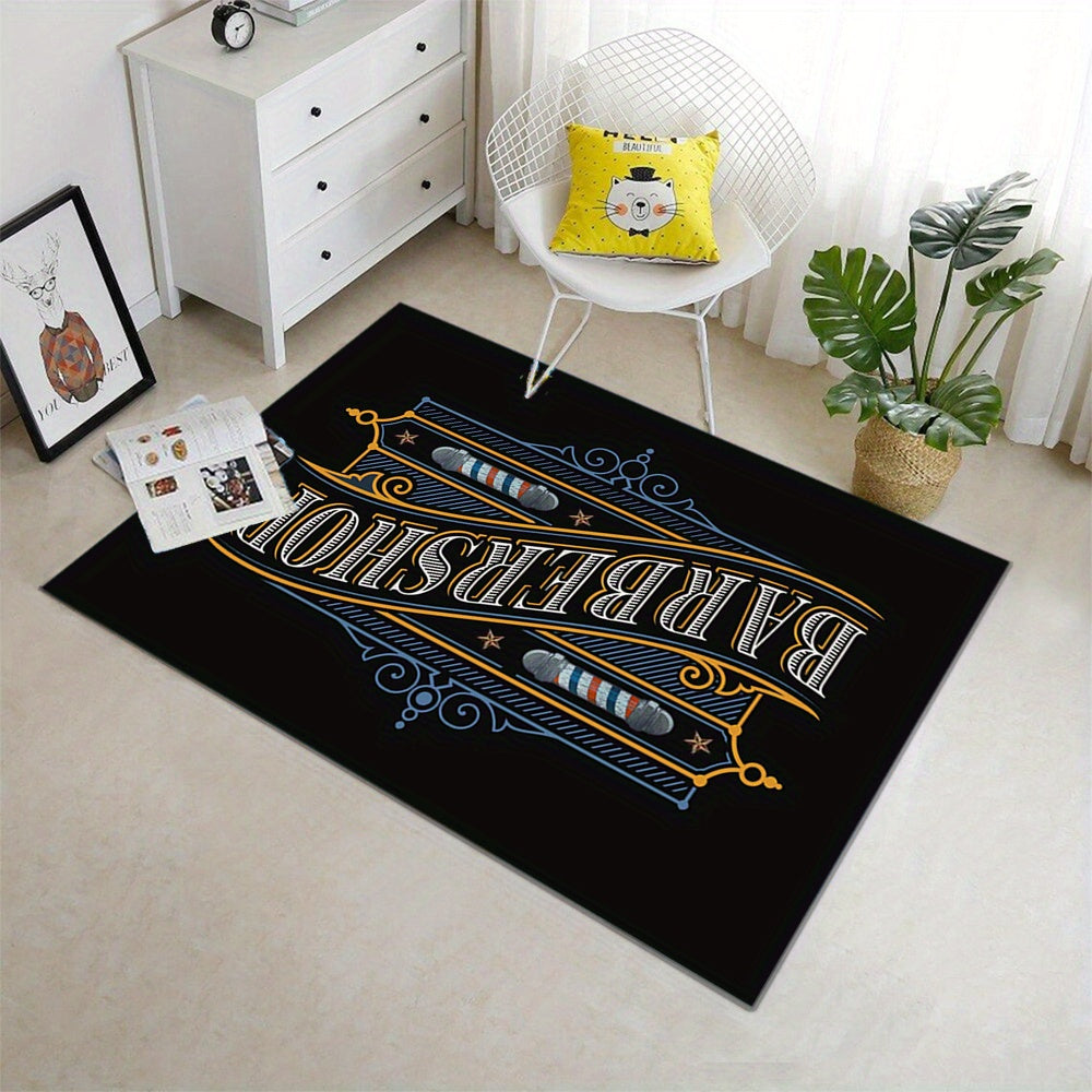 Modern Barbershop Area Rug Soft Non Slip Carpet Washable Mat