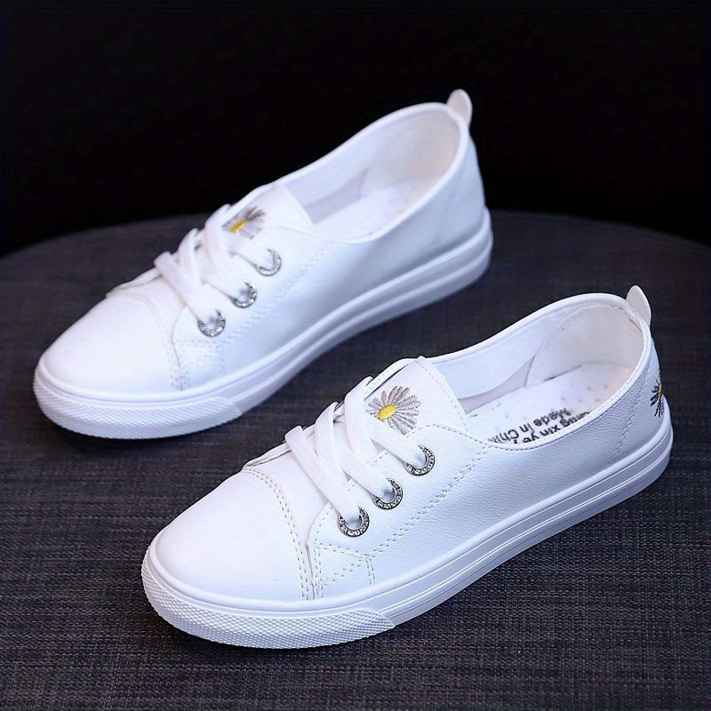 Women's Floral Sneakers Low Lace Up Round Toe Comfy Soft Sole Shoes