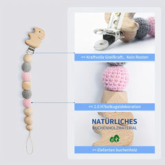 Elephant Wooden Pacifier Clip Strap for Boys Girls