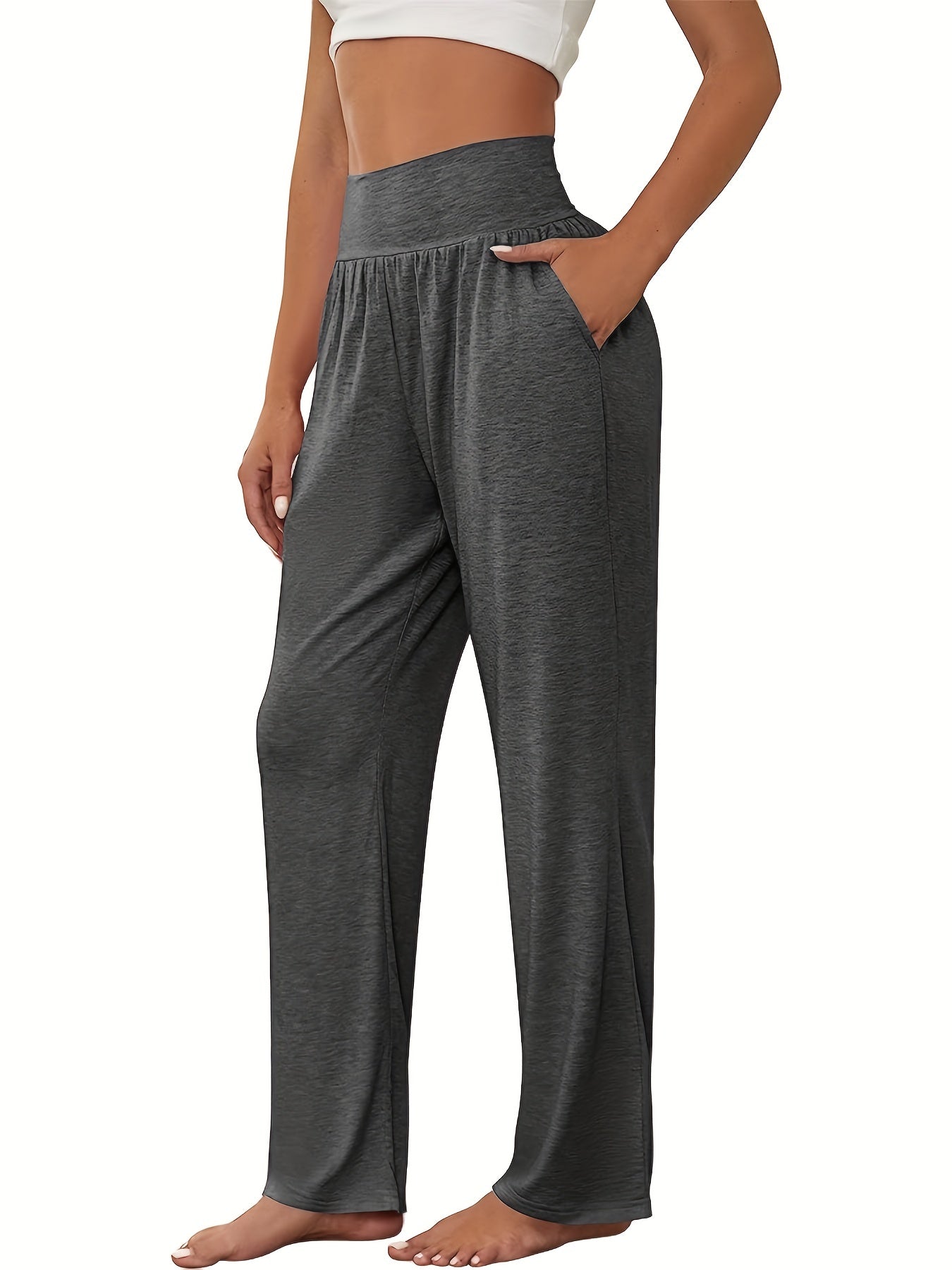 3 Pack Plus Size Sports Pants High Rise Wide Leg Trousers With Pockets