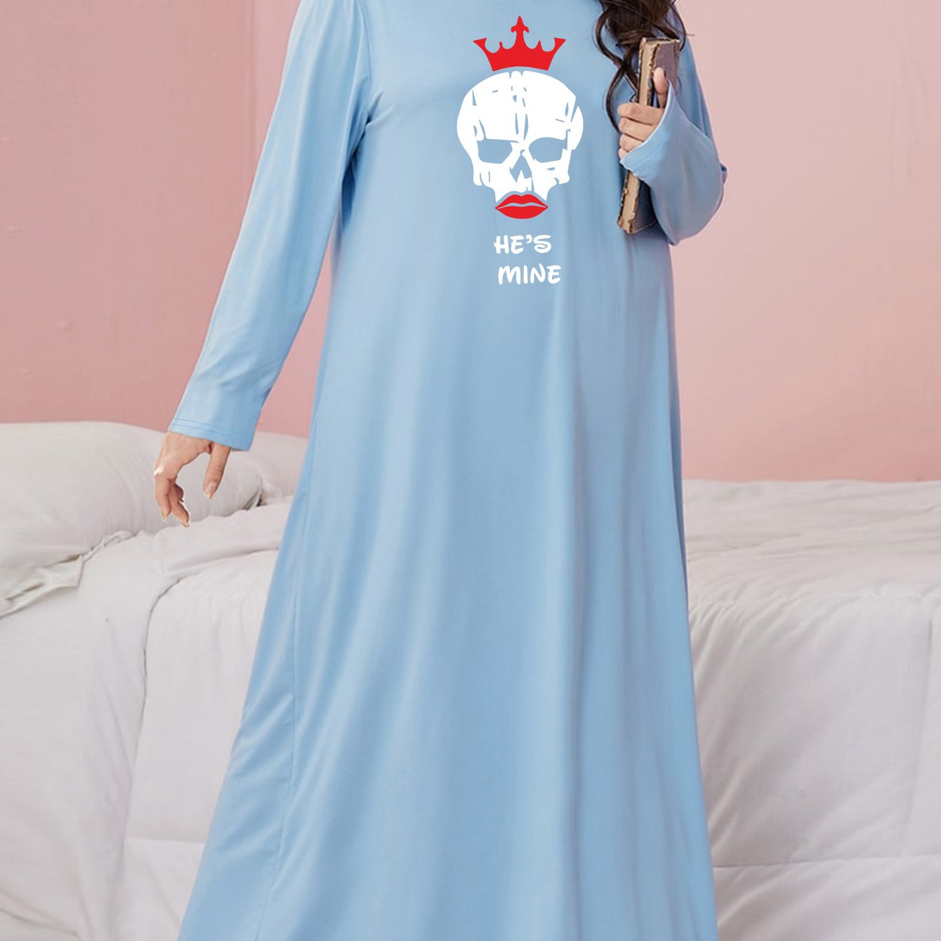 Gothic Nightdress Crown Skull Print Sleep Dress