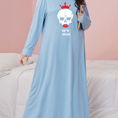 Gothic Nightdress Crown Skull Print Sleep Dress