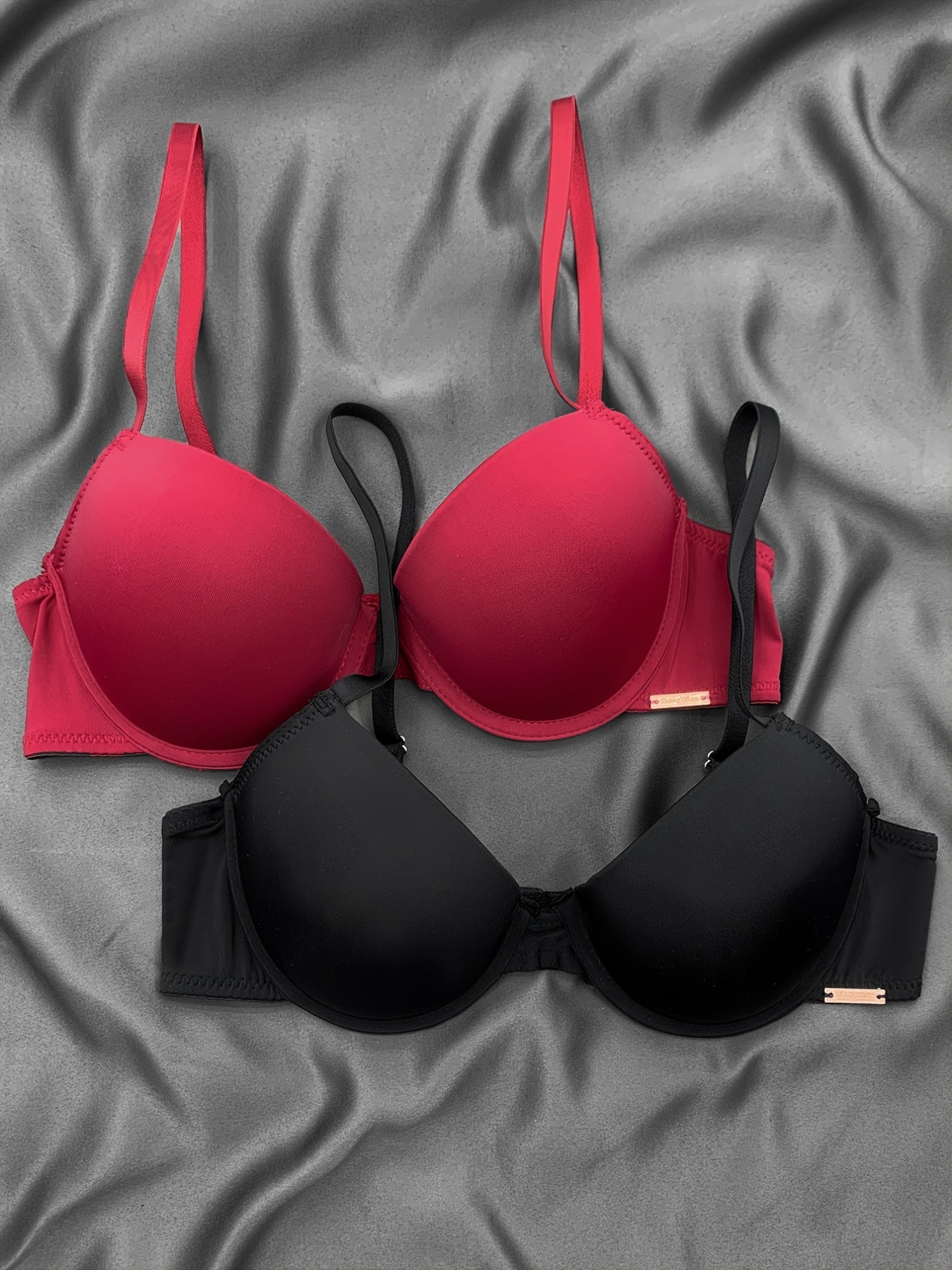 2pcs Solid T Shirt Bras Comfy & Breathable Push Up Bra Women's Lingerie