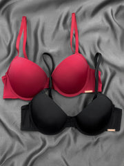 2pcs Solid T Shirt Bras Comfy & Breathable Push Up Bra Women's Lingerie