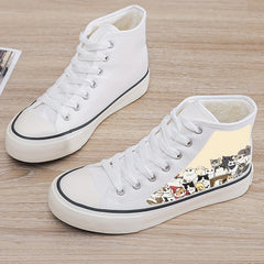 Kitten Print Plush Lined Thermal Chunky Canvas Sneakers