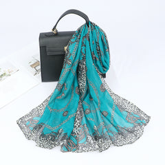 Leopard Print Chiffon Silk Scarf Colorful Warm Shawl