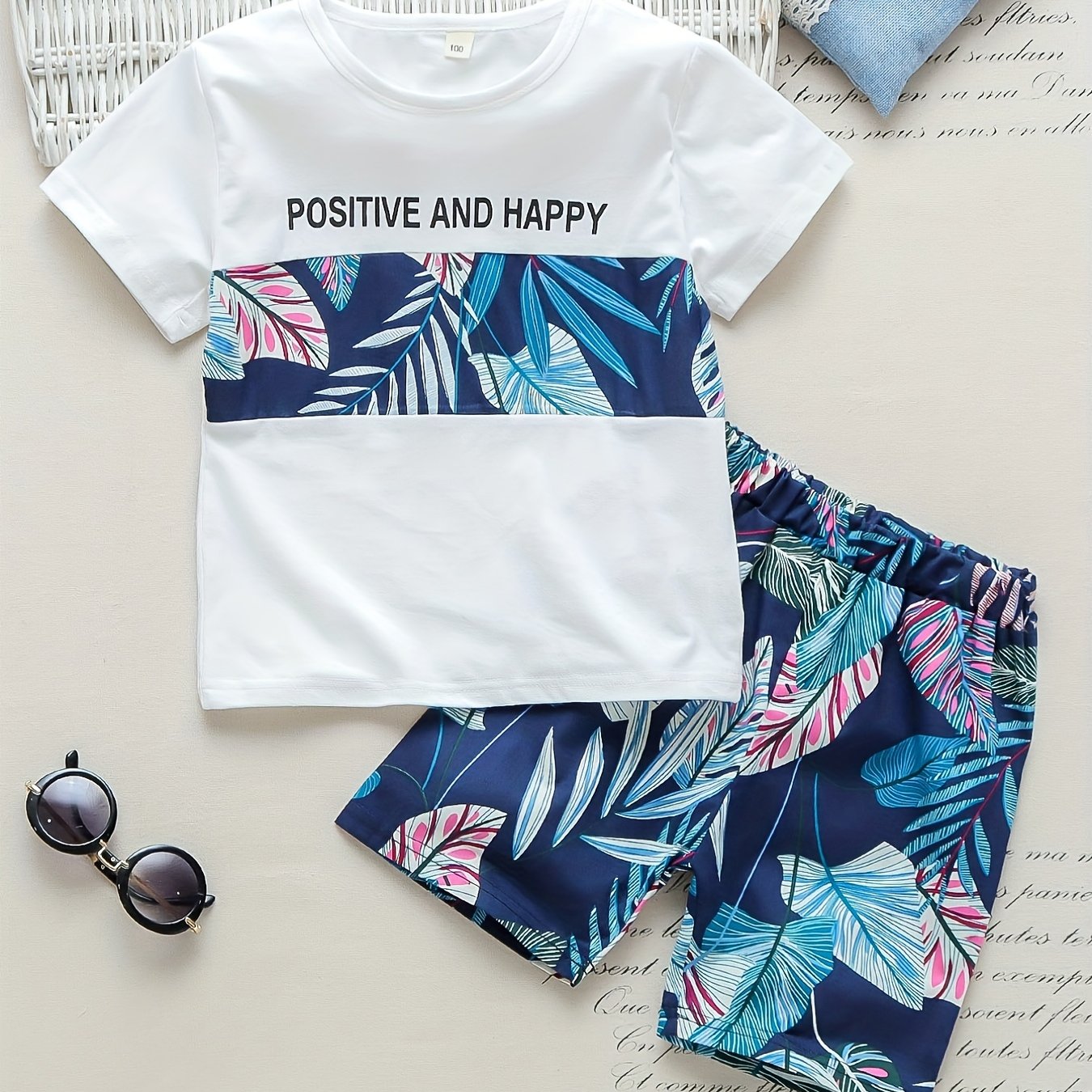 Boys Leaf Outfit Shorts & T-shirt Crew Neck Casual Kids Clothes