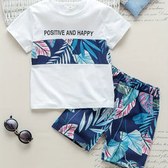 Boys Leaf Outfit Shorts & T-shirt Crew Neck Casual Kids Clothes