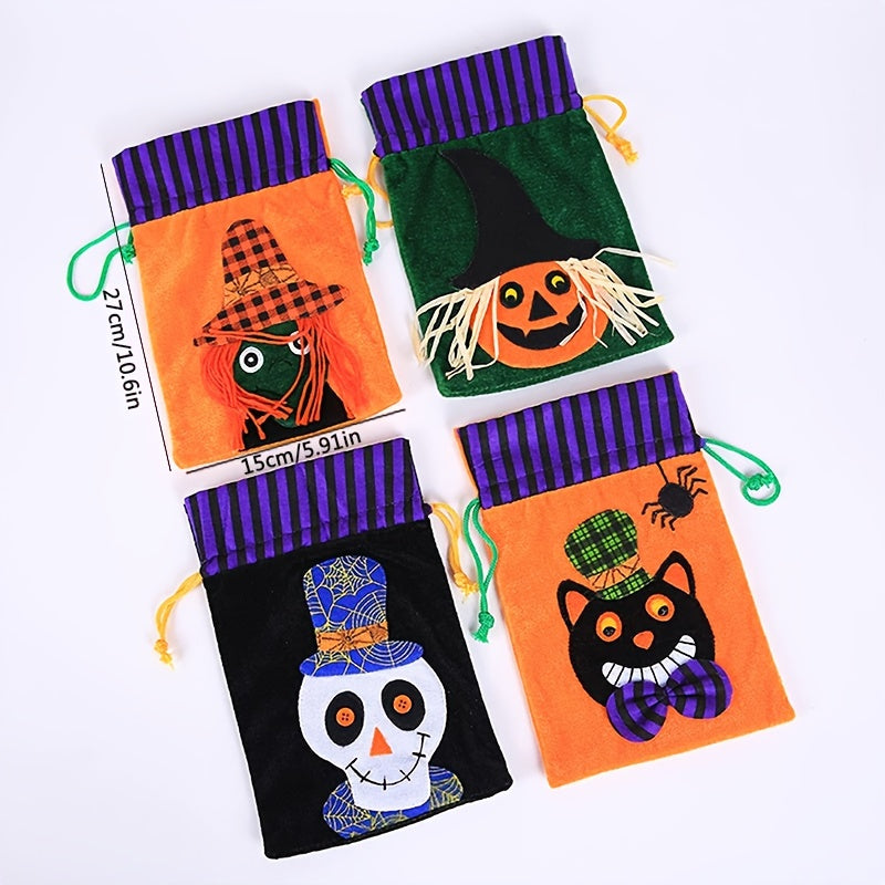 4pcs Halloween Candy Bags Drawstring Bags for Party Decoration