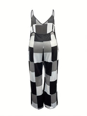 Colorblock Print V Neck Cami Jumpsuit