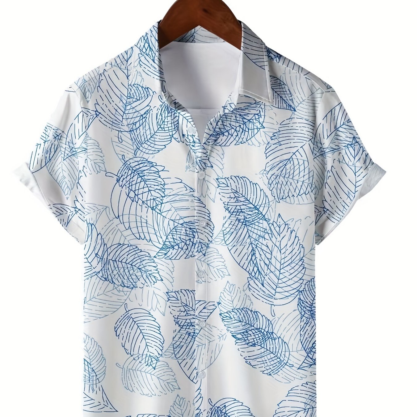Men's Leaf Print Short Sleeve Button-Up Casual Shirt