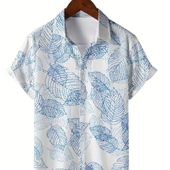 Men's Leaf Print Short Sleeve Button-Up Casual Shirt