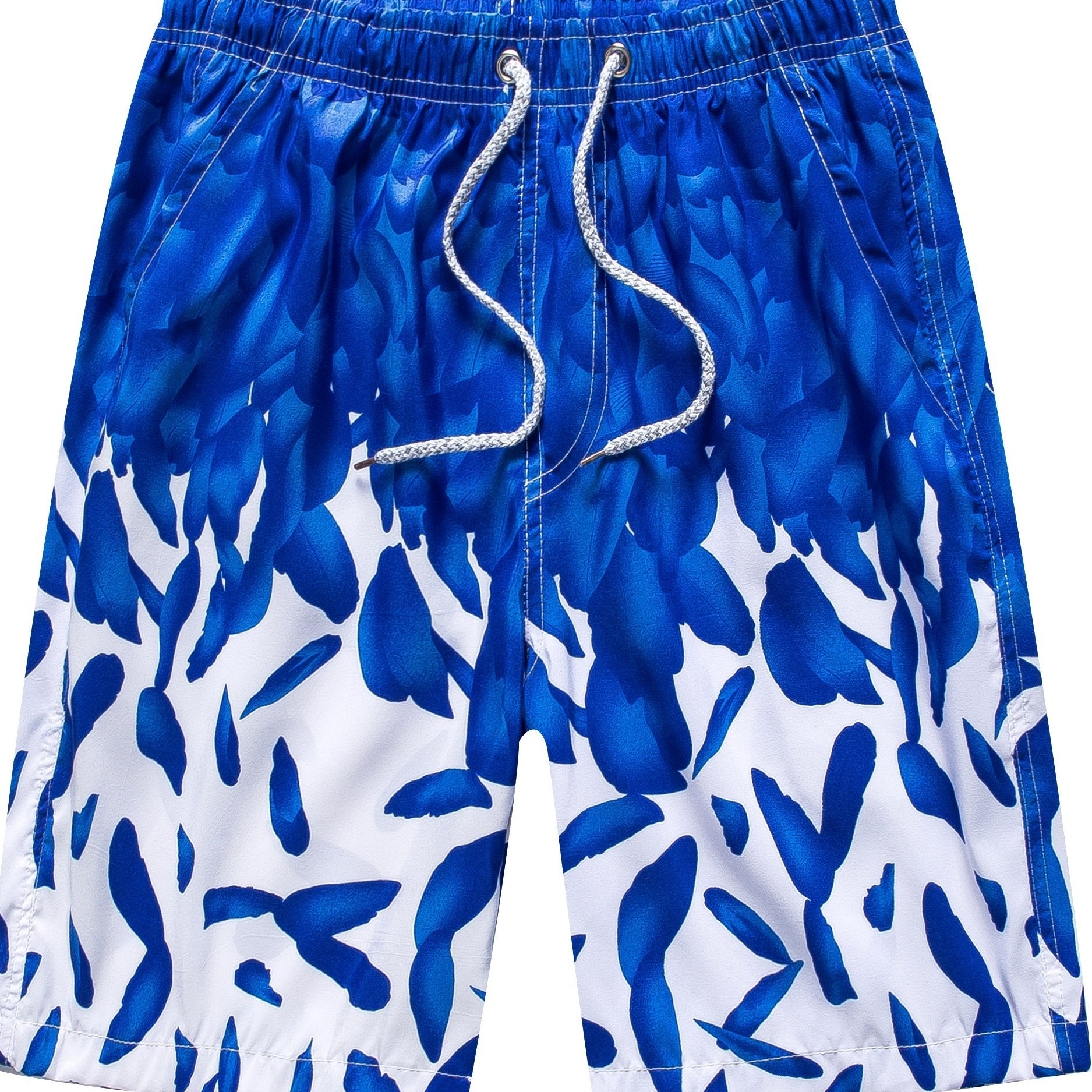 Feathers Print Shorts Casual Elastic Waist Drawstring Summer Pool Beach Shorts