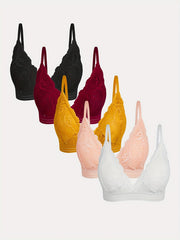 5pcs Lace Wireless Bras Breathable Intimates Women's Lingerie