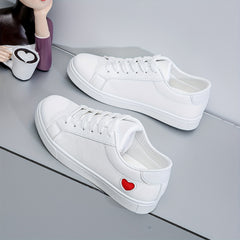 Heart Pattern Lace Up PU Leather Sneakers for Women