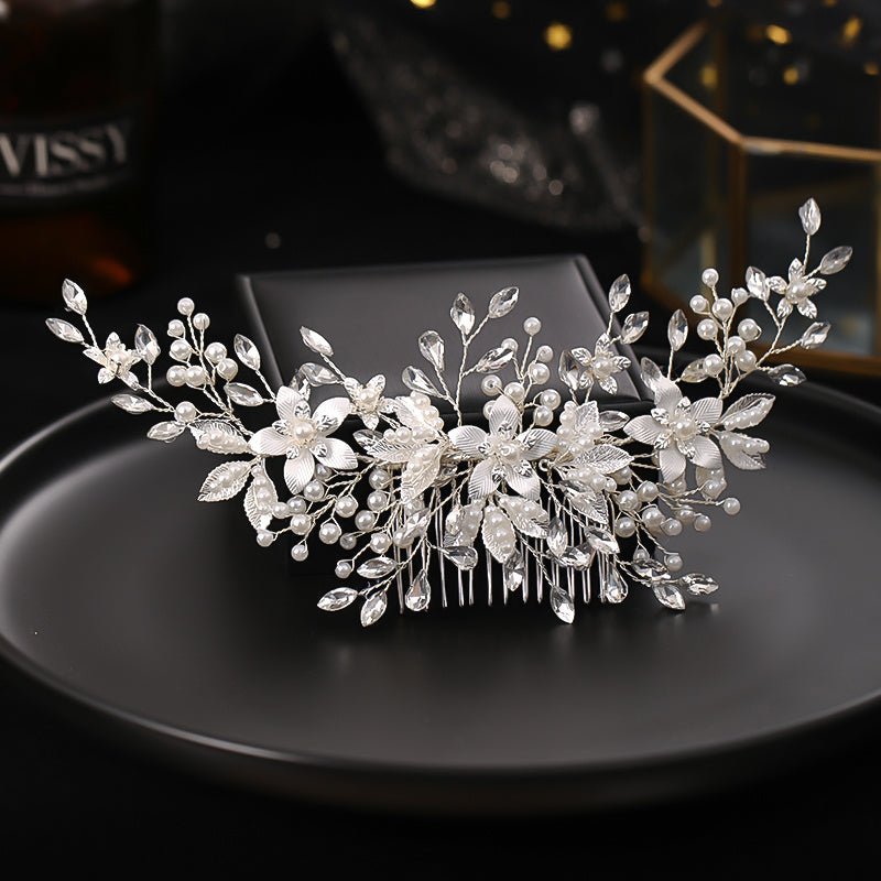 Leaf Flower Bride Wedding Hair Comb Faux Pearl Bridal Hair Piece Crystal