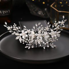 Leaf Flower Bride Wedding Hair Comb Faux Pearl Bridal Hair Piece Crystal