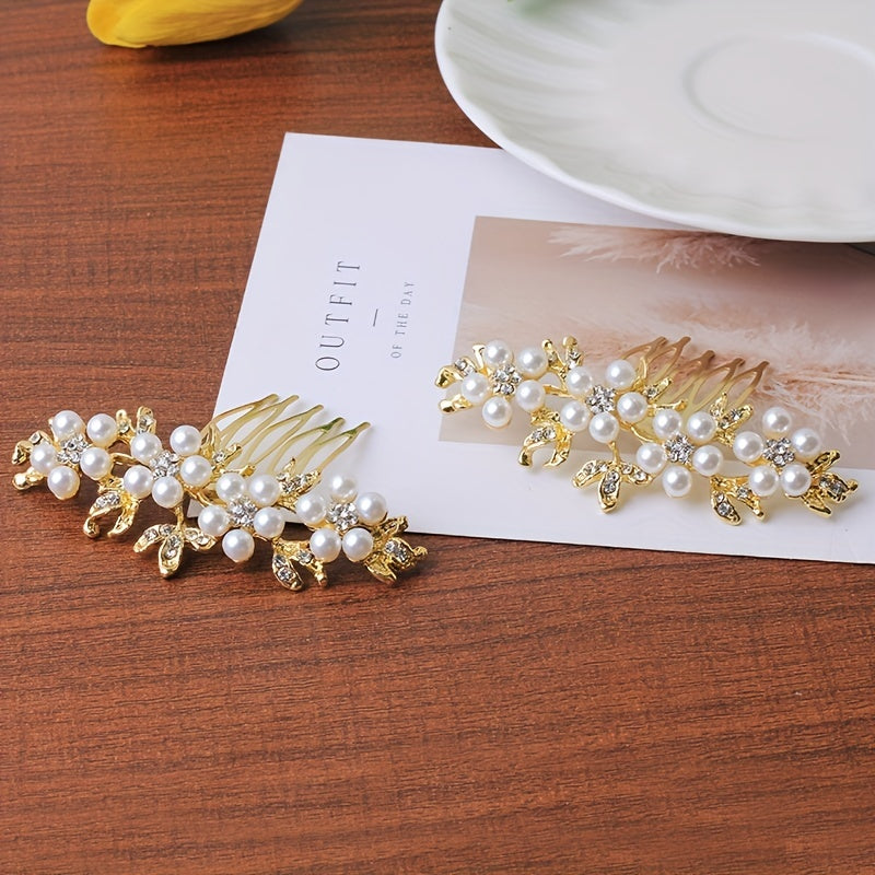 Faux Pearl Rhinestone Hair Comb Side Comb Head Jewelry Hair Accessories