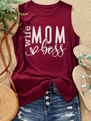 Mom Letter Print Tank Top Crew Neck Sleeveless Summer Top