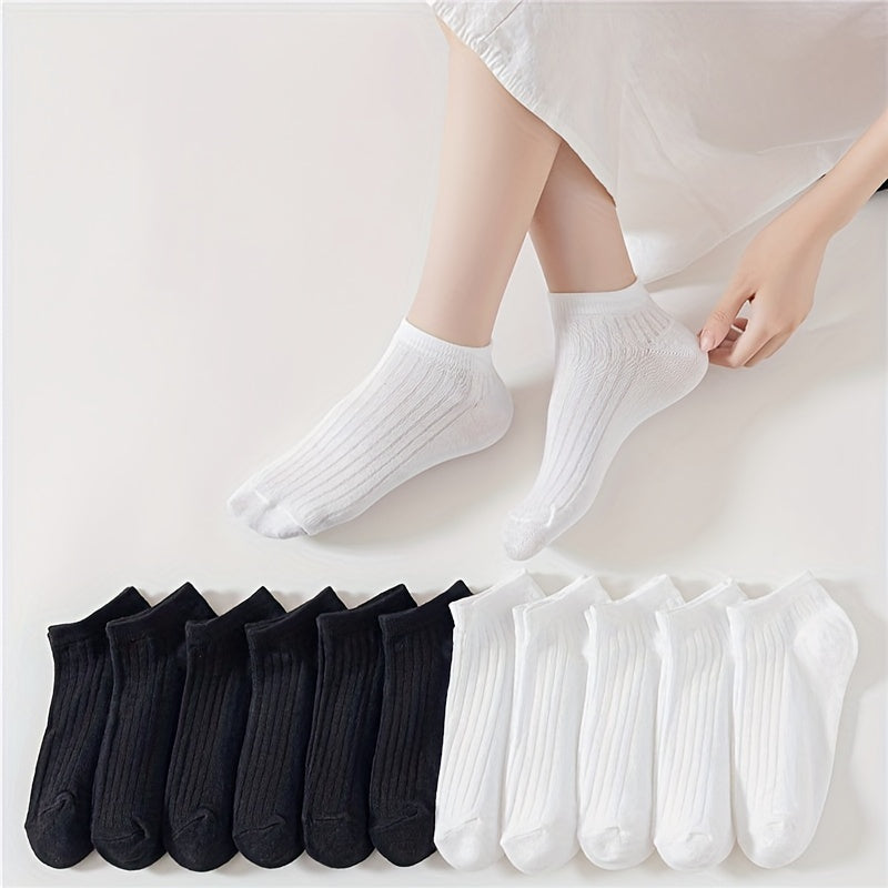 12 Pairs Solid Ribbed Socks All Match Women's Stockings