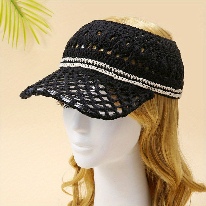 UPF50 Ponytail Visor Hat Crochet Sun Hats For Women