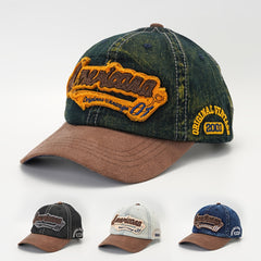 Unisex Sunshade Adjustable Baseball Cap Denim Stitching Embroidery