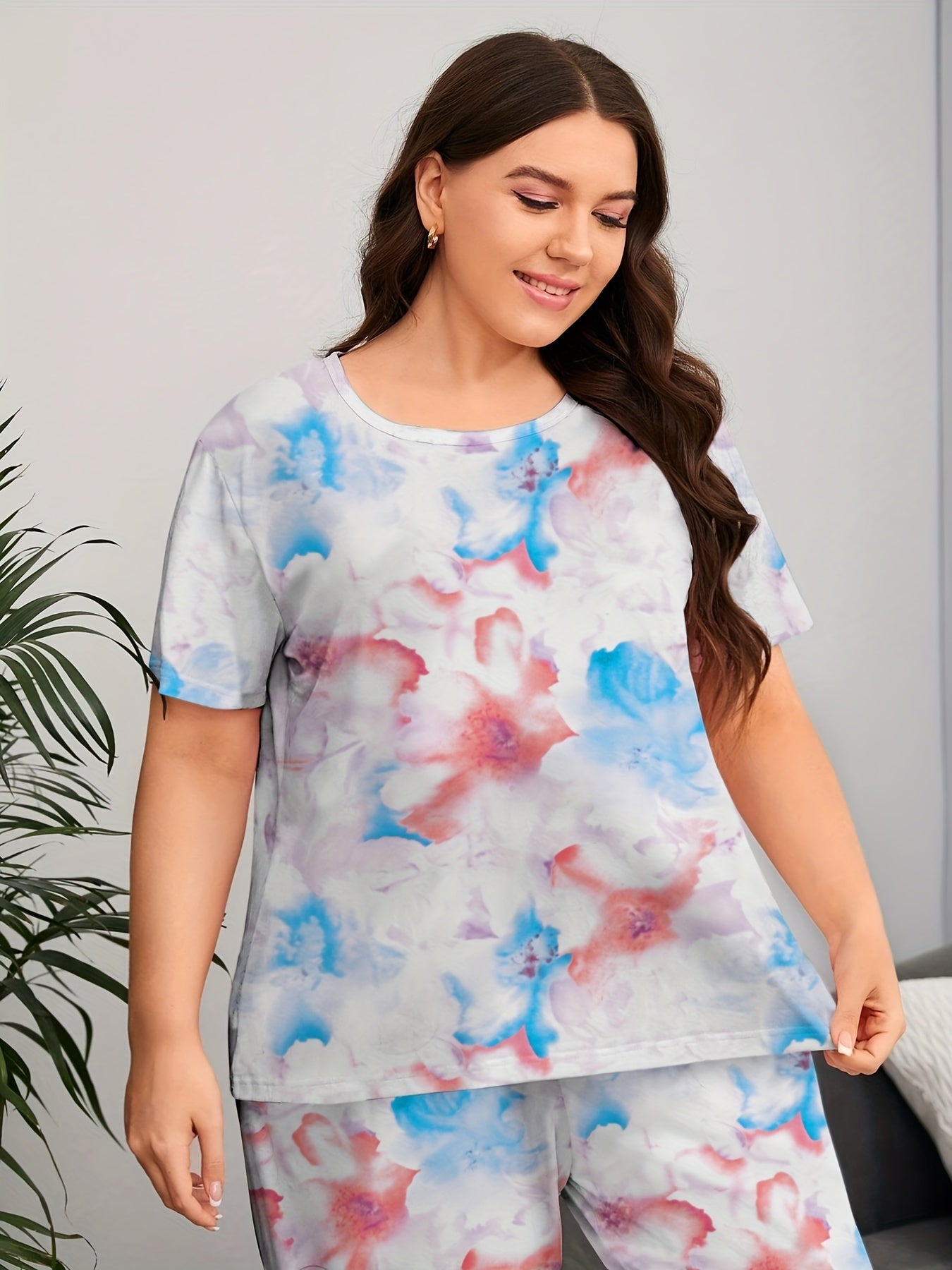 Tie Dye Short Sleeve Top & Pants Pajama Set