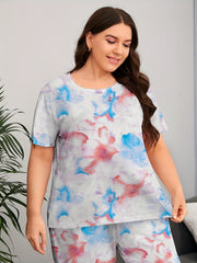 Tie Dye Short Sleeve Top & Pants Pajama Set