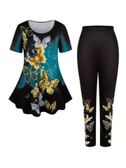 Butterfly Print Ombre Tunic Top & Leggings Set