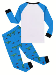 Boys Dino Print Long Sleeve Pajama Set - 2pcs