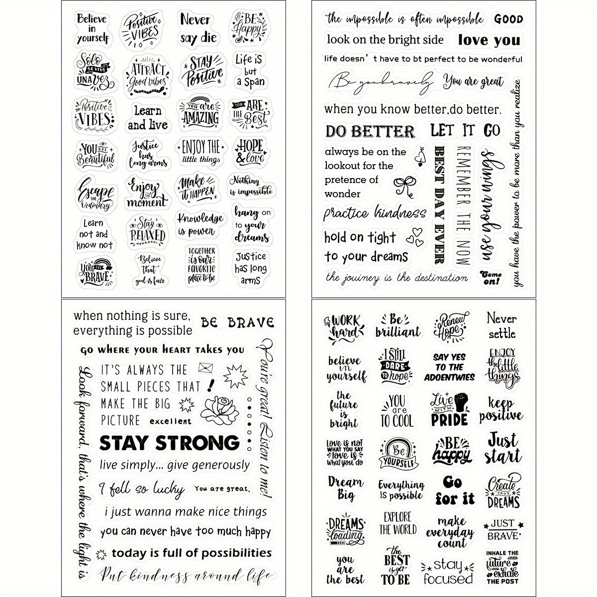 4pcs Inspirational Word Stickers Blessing Envelope Journal Stationery