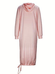 Long Sleeve Hooded Sweatshirt Dress With Pockets