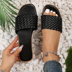 Women's Flat Slide Sandals Casual Open Toe Braided Band Shoes