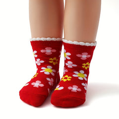 12 Pairs Girls Colorful Cartoon Socks Non-Slip Cotton Crew Socks