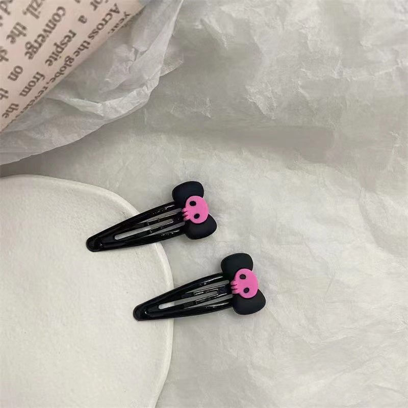 Skull Bow Hair Snap Clip Punk Pink Barrette Hair Accessories For Women