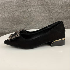 Women's Rhinestone Pointed Toe Low Heel Slip On Shoes