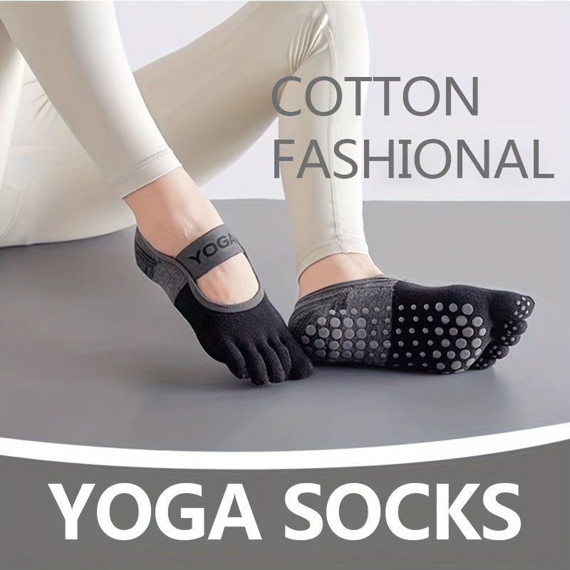 4 Pairs Non-Slip Yoga Five Toe Socks with Straps Soft Cotton Pilates Socks