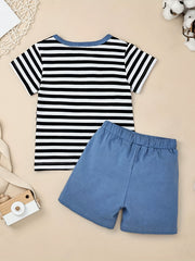 Baby Casual Striped Pocket T-shirt & Shorts Set for Summer