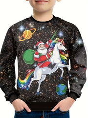 Santa Claus Riding Unicorn Print Boys Christmas Sweatshirt