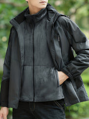 Men's Waterproof Windbreaker Detachable Inner Liner Active Zip Up Hooded Jacket