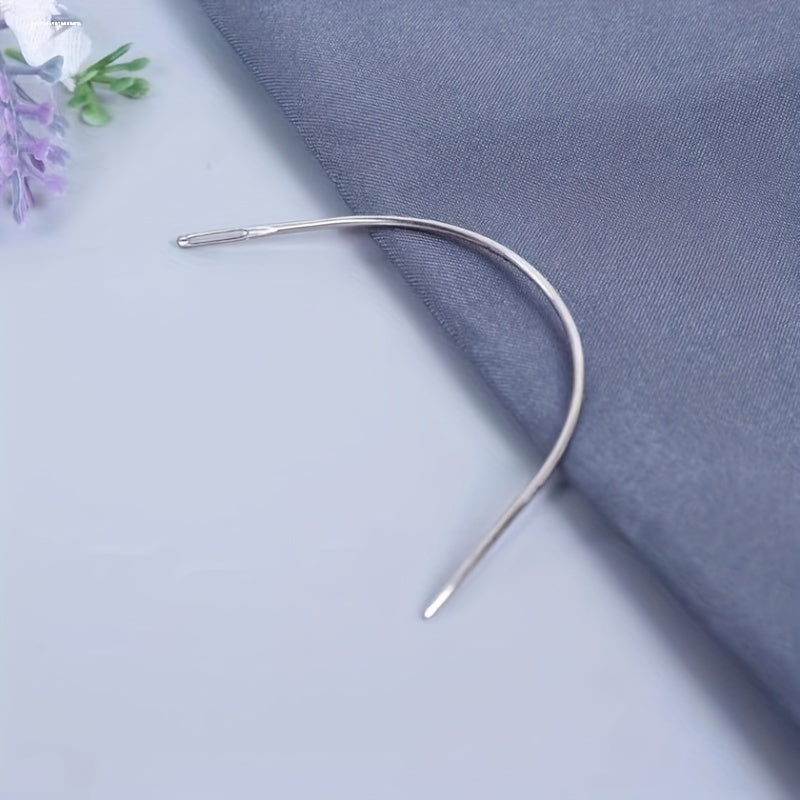 4pcs Silvery Big Eye Hand Sewing Needles For Craft Curved Needle Doll Repair