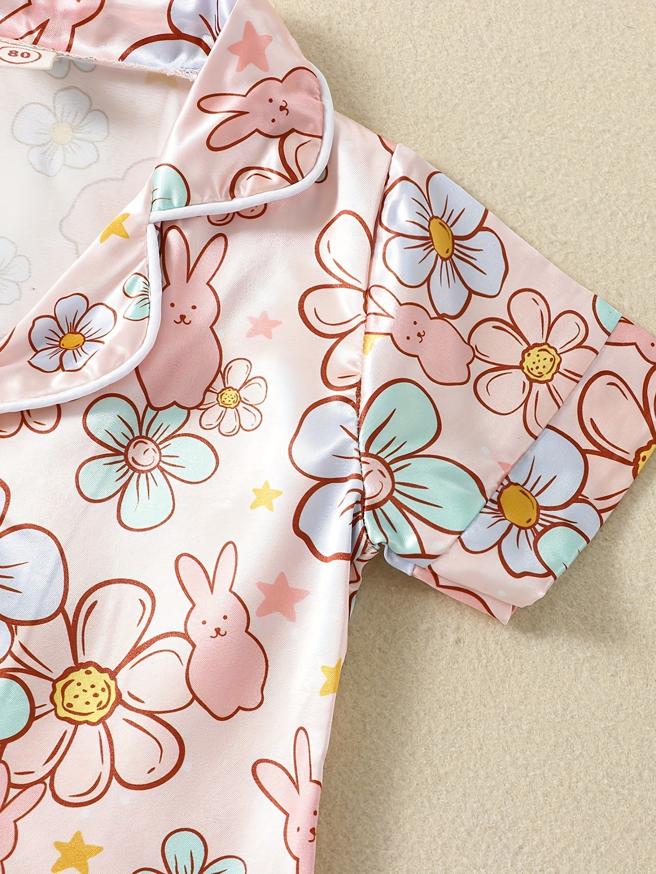 Flower & Bunny Print Pajama Set Baby Girls Loungewear