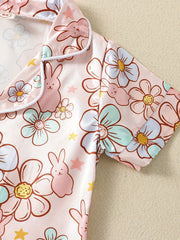 Flower & Bunny Print Pajama Set Baby Girls Loungewear