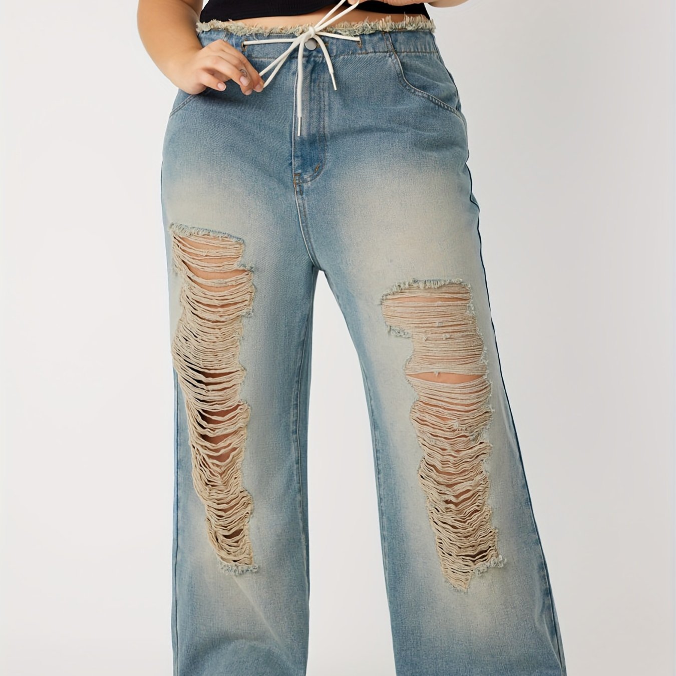 Y2K Jeans Women's Plus Distressed Ripped Raw Trim High Rise Wide Leg