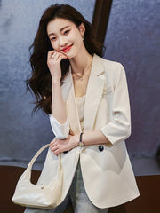 Casual 3/4 Sleeve Blazer Open Front Solid Outerwear