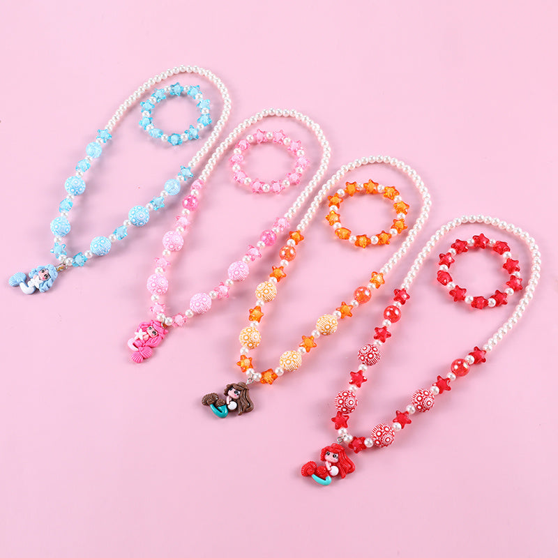 Mermaid Necklace And Bracelet Set For Kids