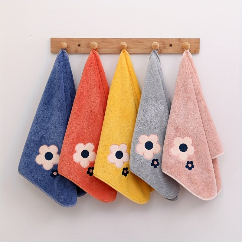 Flower Pattern Hand Towel Coral Fleece Soft Absorbent Towel