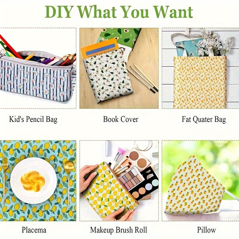 7pcs Yellow Floral Plaid Polka Dot Cloth Set for DIY Sewing Scrapbooking