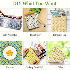 7pcs Yellow Floral Plaid Polka Dot Cloth Set for DIY Sewing Scrapbooking